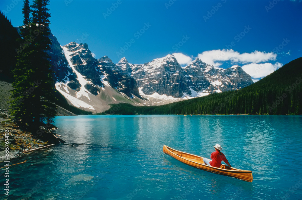 Canoeing, Moraine Lake, Banff National Park, Alberta, Canada Canoeing, Moraine Lake, Banff National Park, Alberta, Canada