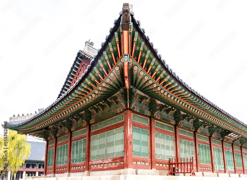 Exterior of a pavillion of the Gyeongbokgung palace in Seoul, South Korea, Asia
