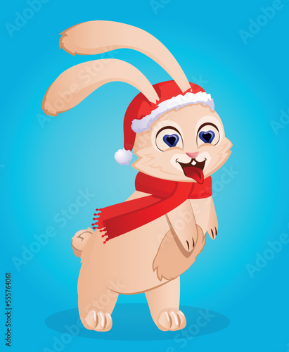 Chinese New Year 2023 is the year of the rabbit, the symbol of the Chinese zodiac. Cute Christmas Bunny. Postcard template