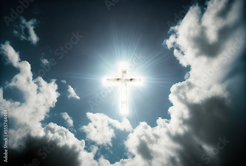 Fototapeta Shining cross in clouds on blue sky