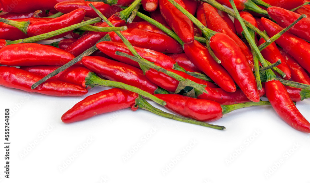 Stack of Brazilian Red Pepper on white background. Space for text