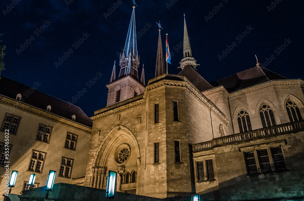 Night view, architecture in the city of Luxembourg
