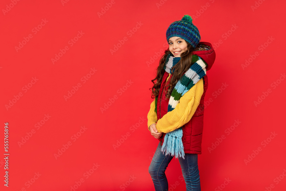 female fashion model. teen girl in scarf. child wearing warm clothes. express positive emotion. female fashion model. teen girl in scarf. child wearing warm clothes. express positive emotion.