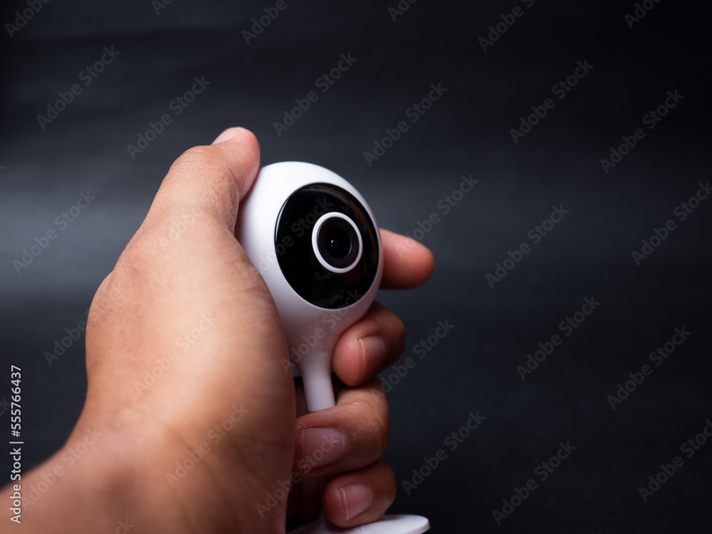 custom made wallpaper toronto digitalPicture of a white table top IP CCTV camera with modern design on a black background