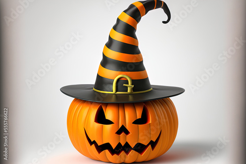 Cartoon witch hat wearing pumpkin from Halloween, isolated. Generative AI