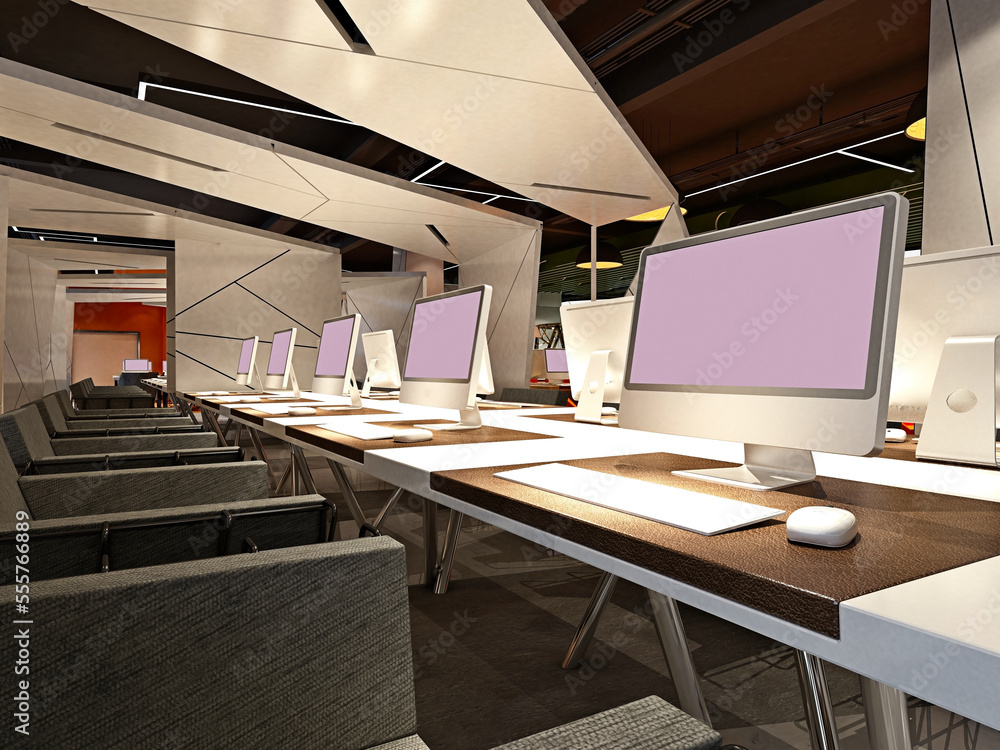 3d render of working office, team work, call center