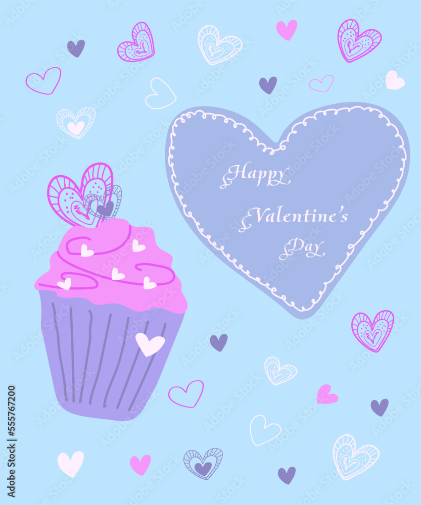 Valentine's day card in lilac tones.Vector design. Congratulation.