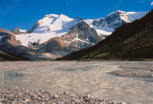 Mount Athabasca and Mount Andromeda, Sunwapta River, Jasper National Park, Alberta, Canada photo