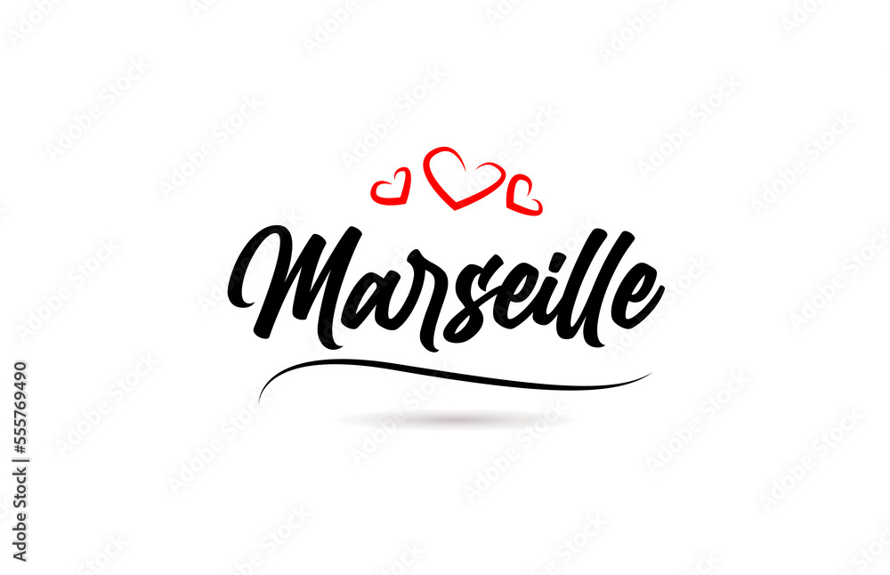 Marseille european city typography text word with love. Hand lettering style. Modern calligraphy text