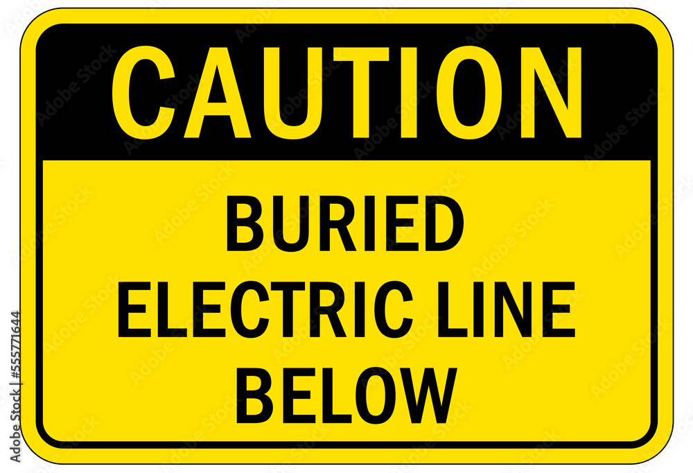 Fototapeta premium Electrical cable sign and labels buried electrical line below