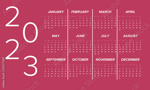 New calendar for year 2023 on viva magenta background