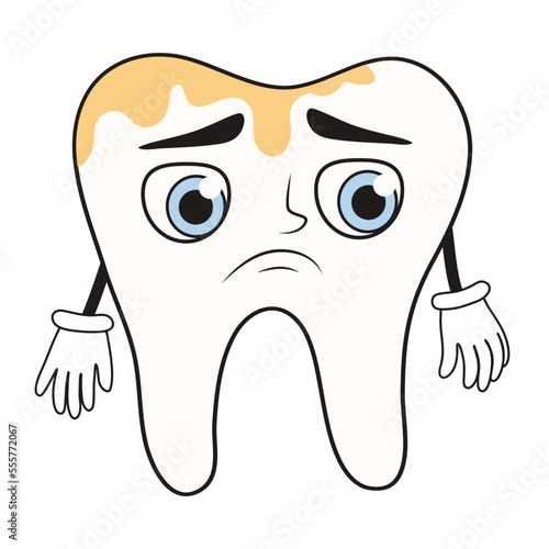 Sad tooth with caries on white background. National Toothache Day