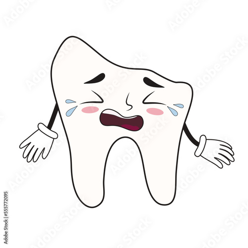 Crying broken tooth on white background. National Toothache Day