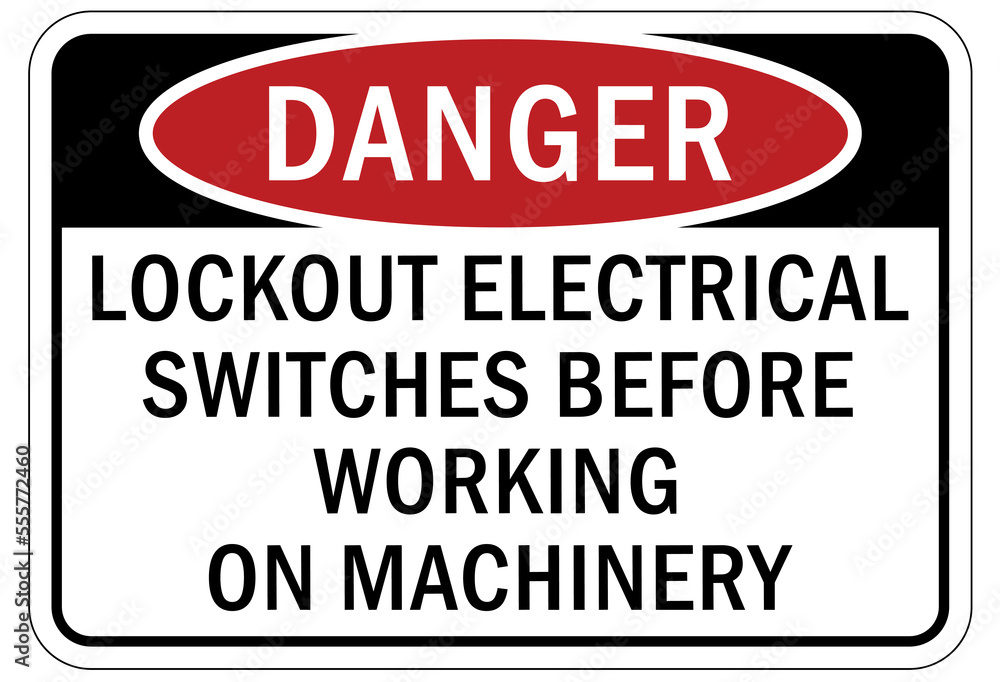 Electrical switch sign and labels lock out switch before working on machinary Electrical switch sign and labels lock out switch before working on machinary