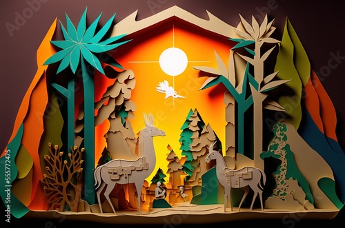 Nativity scene. Christian Christmas concept. Birth of Jesus Christ. Wooden manger in dark blue night. Banner, copy space. Jesus is reason for season. Salvation, Messiah, Emmanuel, God with us, hope