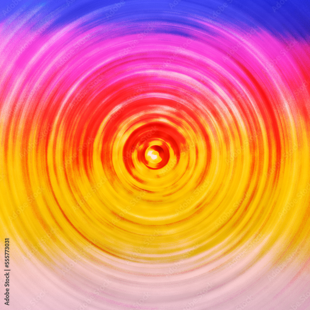 An abstract and vintage background of colorful concentric blurred curves. Reddish, yellowish, bluish, pink tones.