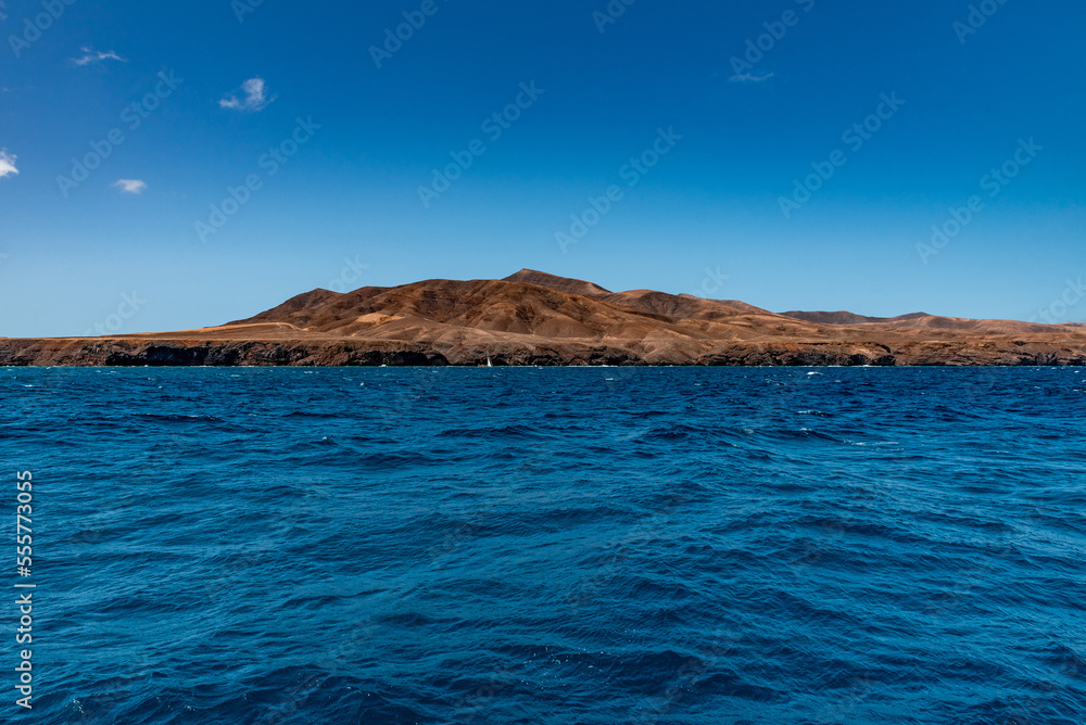 Amazing view of volcanos from the sea in Lanzarote
