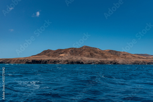 Amazing view of volcanos from the sea in Lanzarote