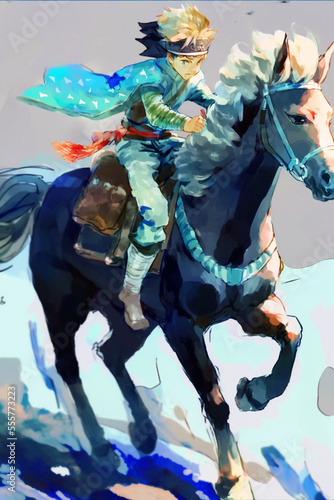 anime boy riding horse