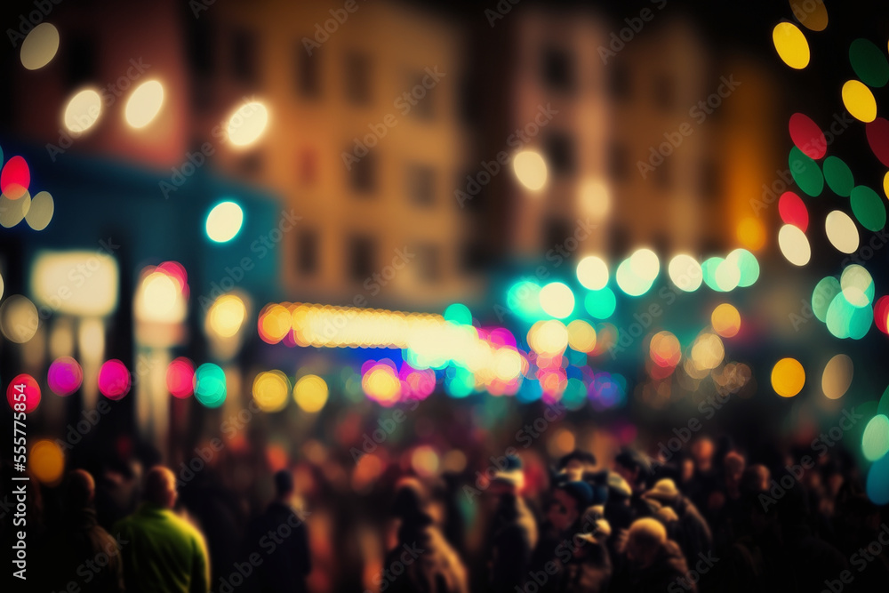 crowd of people at a concert or colorful celebration in a big city, Generative AI
