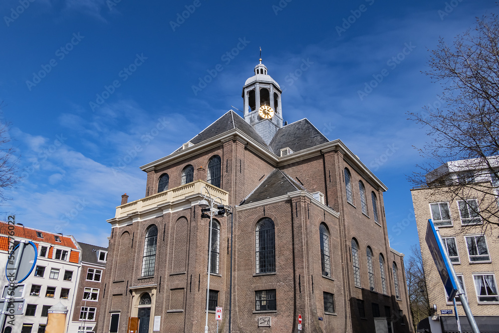 Oosterkerk (Eastern church) - 17th-Century Dutch Reformed church on Wittenburgergracht (Wittenburger) canal on Wittenburg in Amsterdam, The Netherlands.