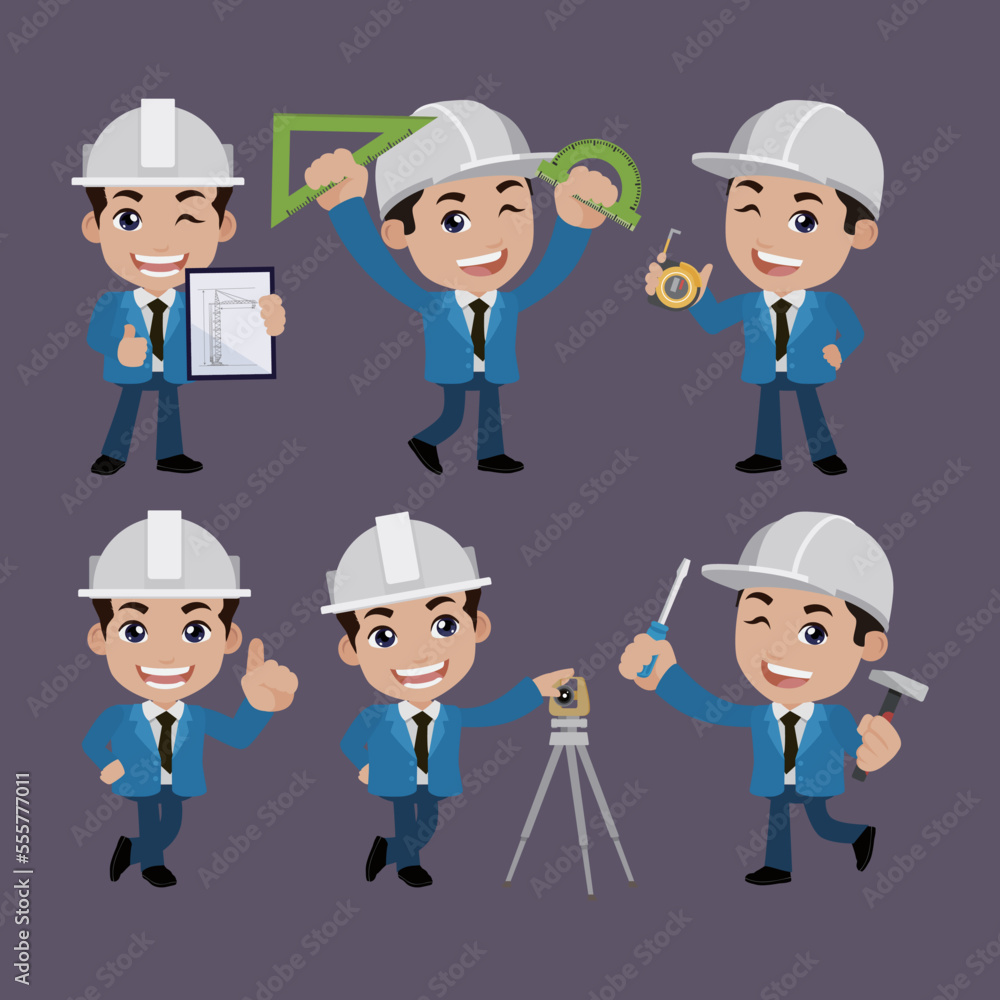 Building engineer with different poses