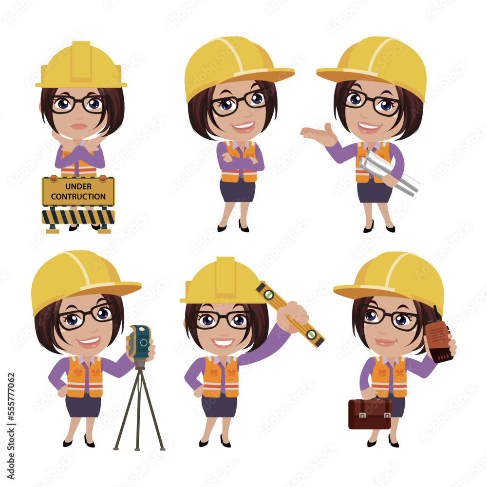 Set of engineer with different poses Set of engineer with different poses