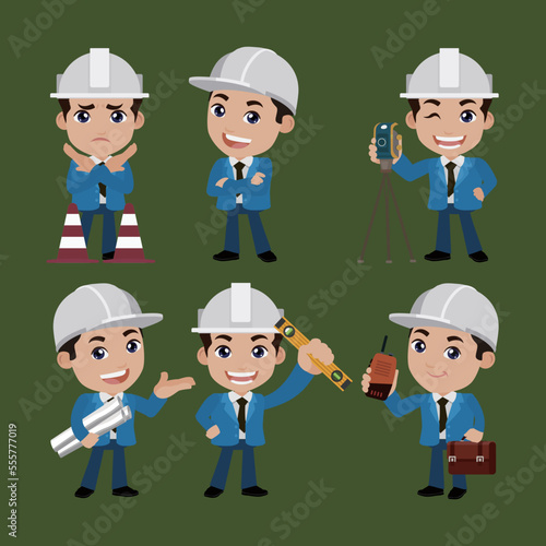 Building engineer with different poses
