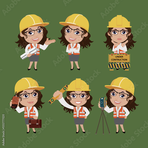 Set of engineer with different poses