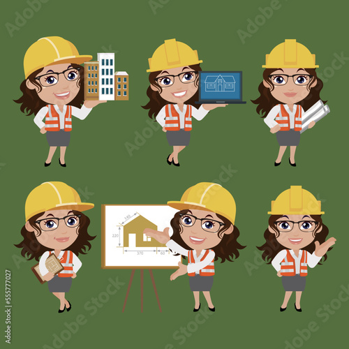 Set of engineer with different poses