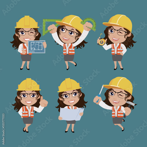 Set of engineer with different poses