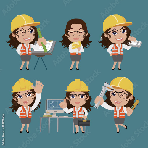 Set of engineer with different poses