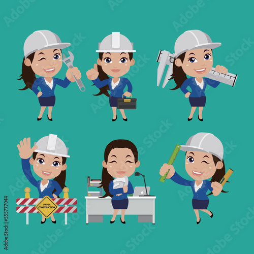 Set of engineer with different poses