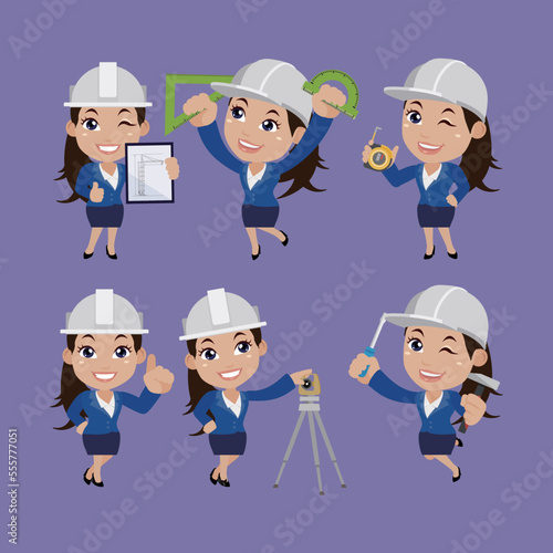 Set of engineer with different poses