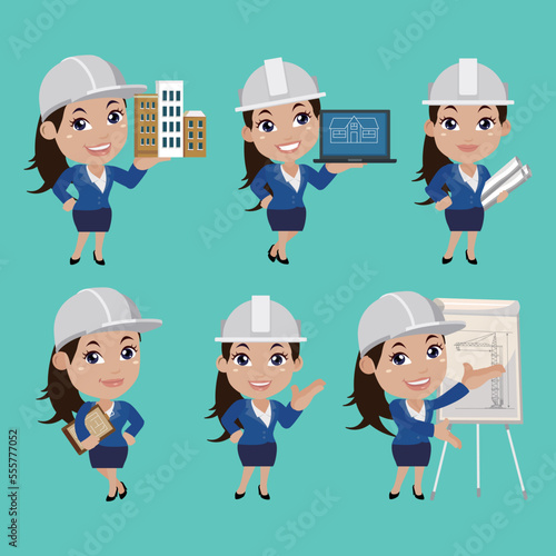 Set of engineer with different poses