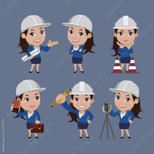 Set of engineer with different poses