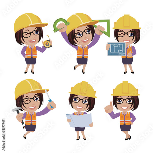 Set of engineer with different poses