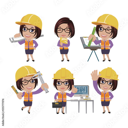Set of engineer with different poses