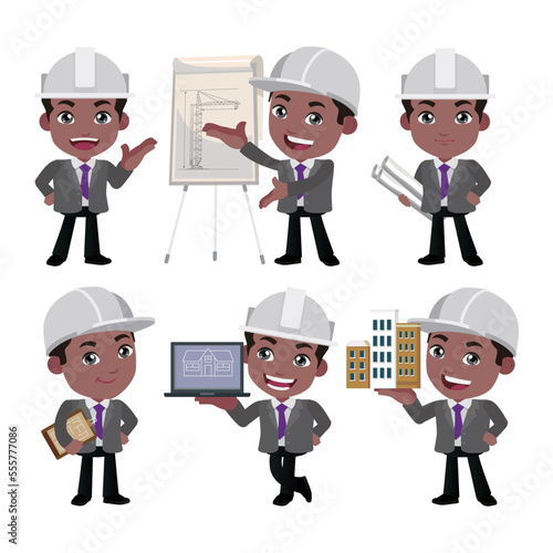 Building engineer with different poses