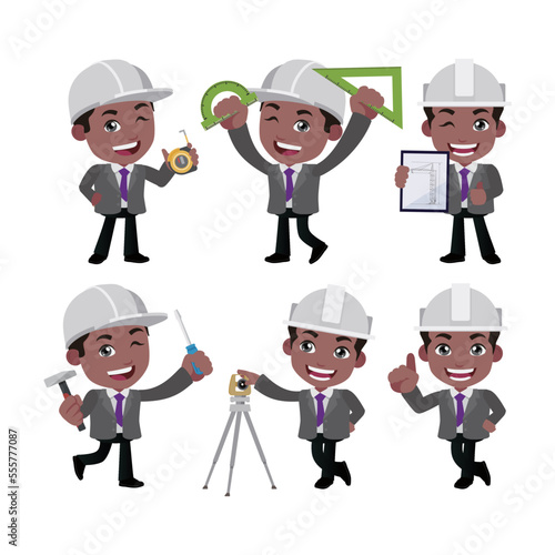 Building engineer with different poses