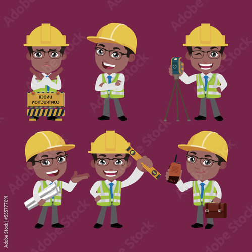Building engineer with different poses