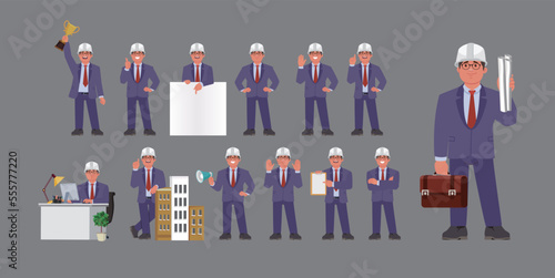 Set of engineer with different poses