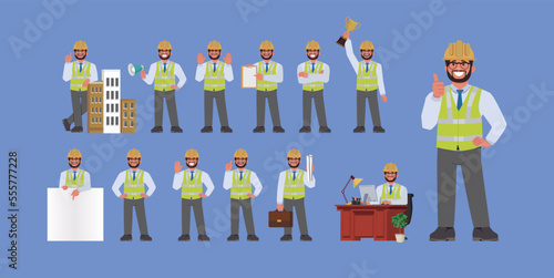 Set of engineer with different poses