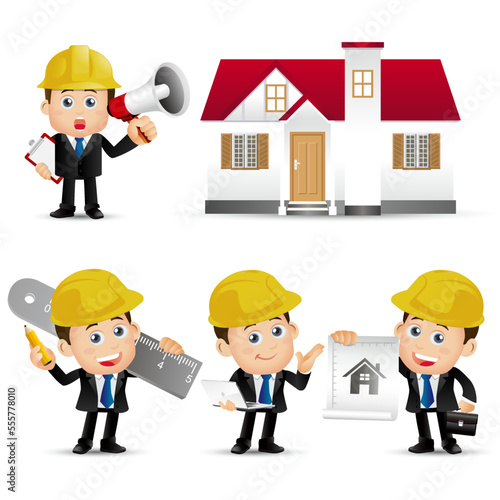 Set of engineer with different poses