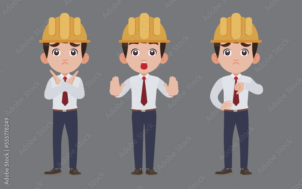 Set of engineer with different poses Set of engineer with different poses