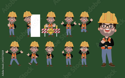 Set of engineer with different poses