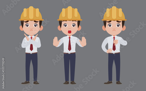 Set of engineer with different poses