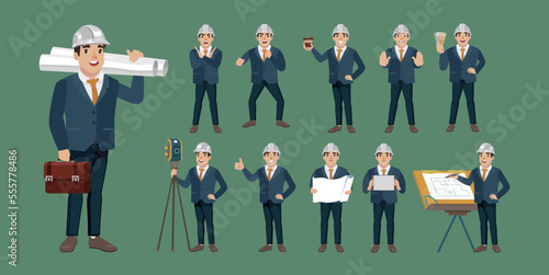 Building engineer with different poses