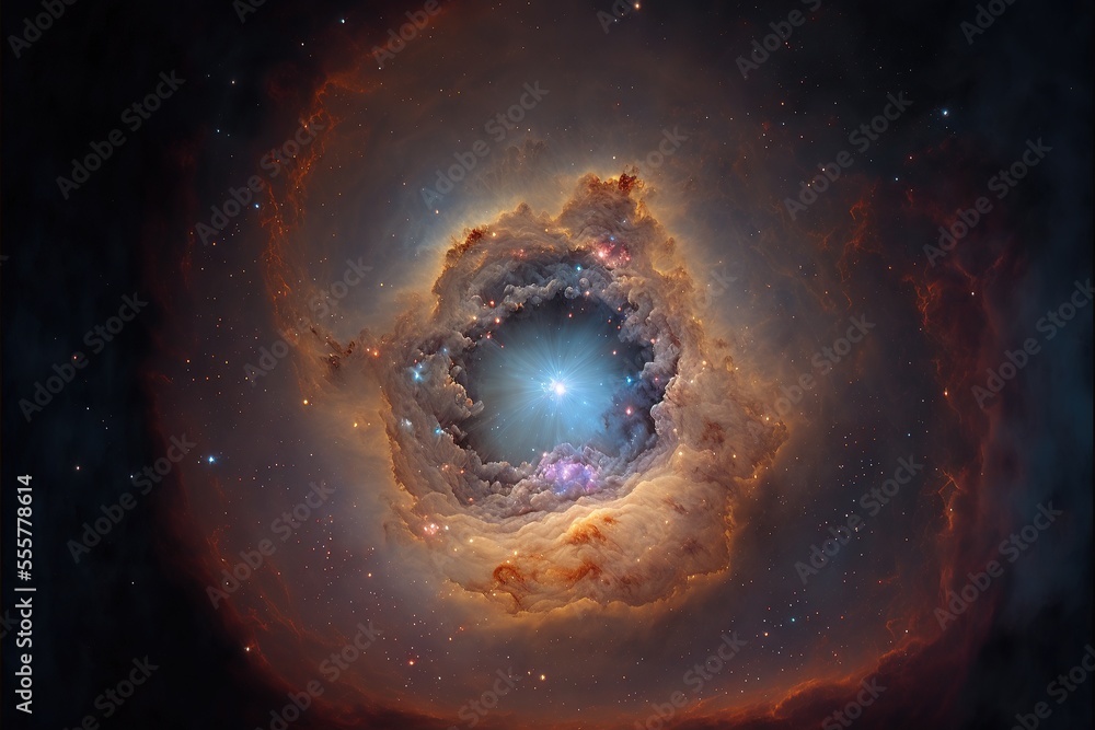 Fototapeta premium Space nebula, colorful space phenomenon with stars, bursts of energy, neon. AI