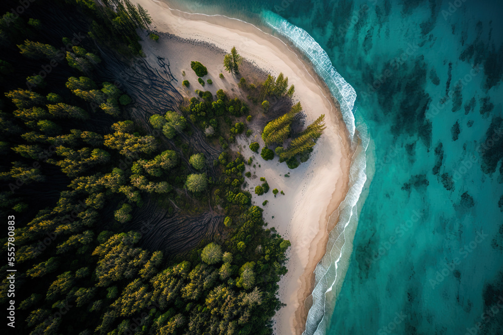 Aerial Picture Of A Sandy Beach And A Coniferous Forest In Norway